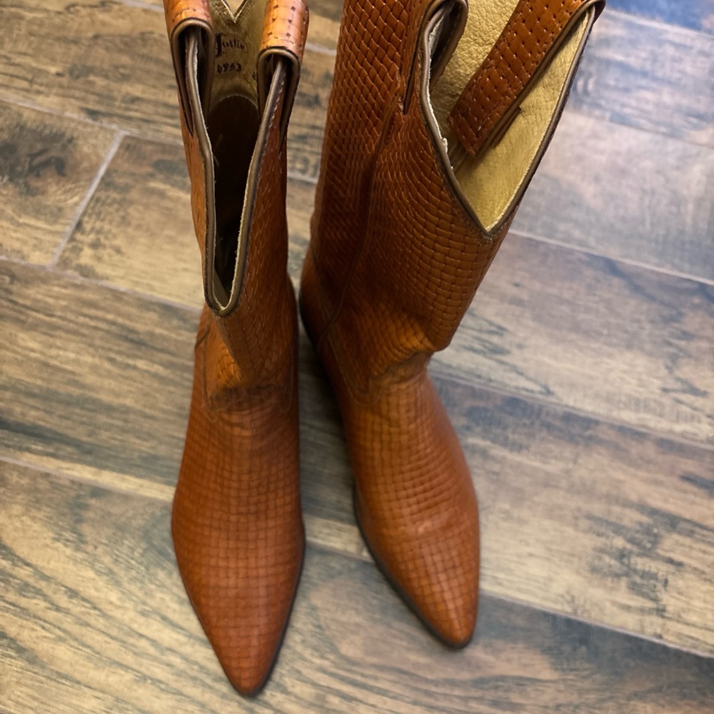 Vintage 70’s Justin Leather Western Cowboy Cowgirl Boots  Size 8C Women USA